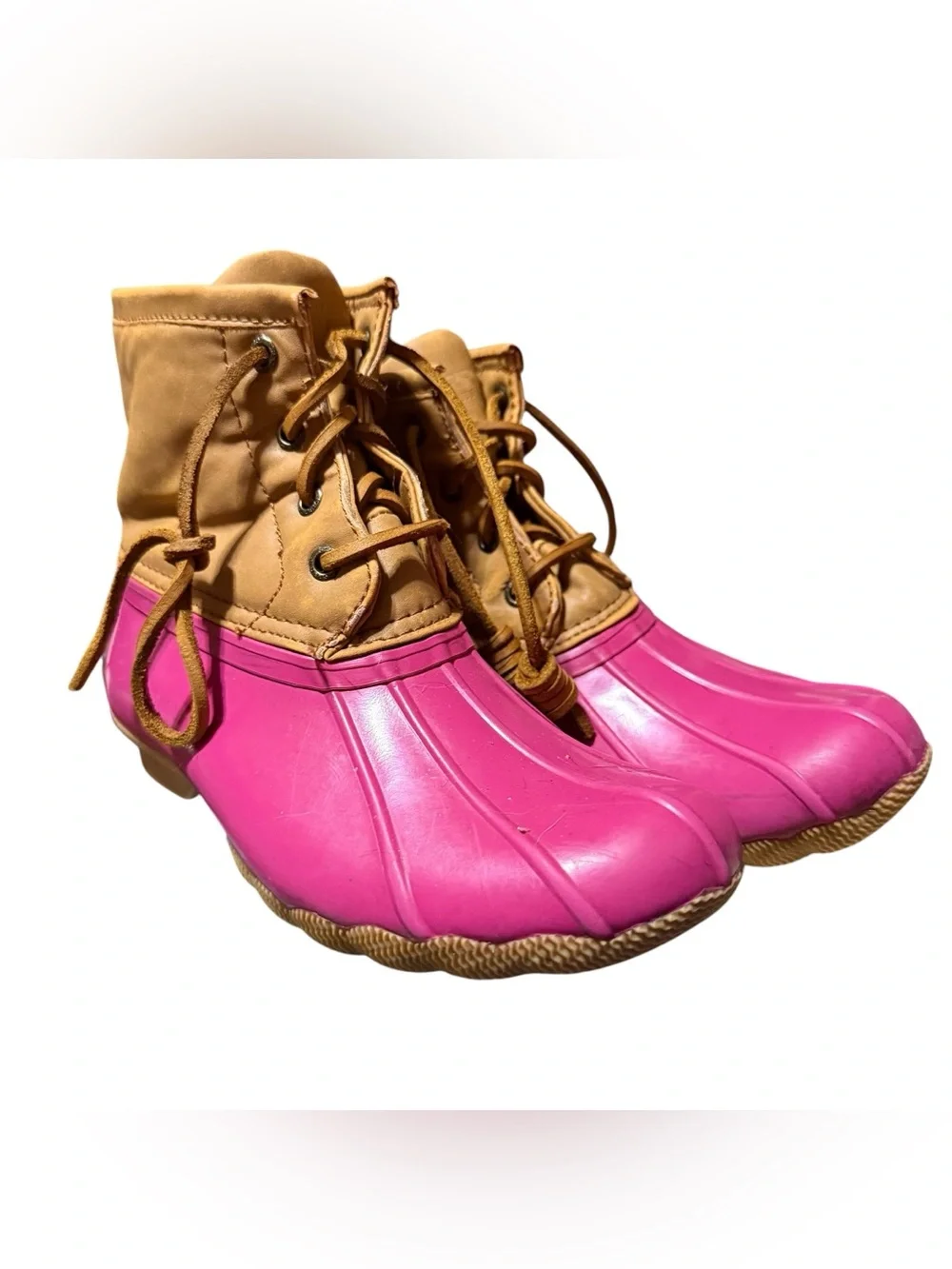 SPERRY- Salt Water Pink/Brown Duck Boot Girls 2Y